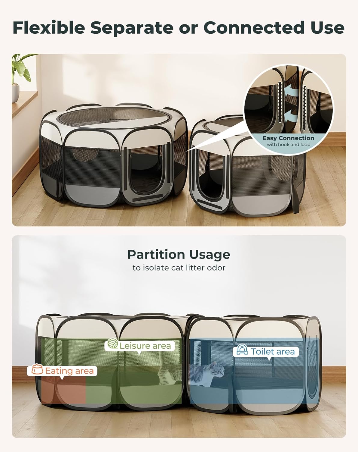 PAWGIANT Cat Playpen, Large Portable Puppy Playpen, Indoor & Outdoor 2-in-1 Pop-up Dog Pet Tent Portable Mesh Playpen, 2-Room Foldable Dog Playpen, Spacious Comfortable Breathable Visible Easy,  for Indoor Outdoor Dogs, Cats, Small Animals