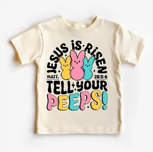 Jesus Is Risen Tell Your Peeps Kids Shirt, Christian Easter Bible Verse Tee, Cute Sunday School Graphic, Soft Cotton, Made In USA, For Youth & Adult
