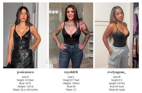 Popilush Elastic Deep V-Neck Leather Shapewear Thong Bodysuit  Adjustable Soft Breathable Fabric