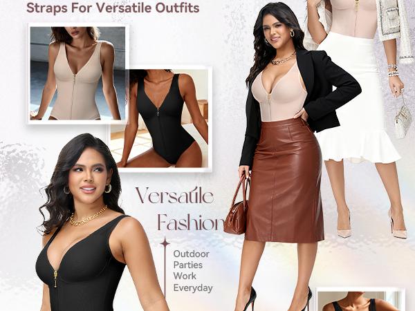 SHAPSHE Women's Single-Row Hook & Zipper Waist Shapewear for Butt Lifter Bodysuit - Seamless Shaping & All-Day Comfort