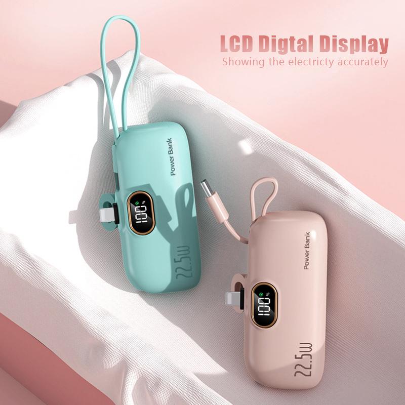 [Summervibes] 5000mAh Mini Portable Charger Power Bank for phone, 22.5W Fast Charger with 3-Output and Digital Display, Lightwight and Compact