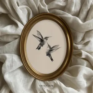 Vintage Hummingbirds Sketch Print | Black and White Minimal Two Bird Wall Art | Trendy Home Decor, Classic Styles, Never Go Out