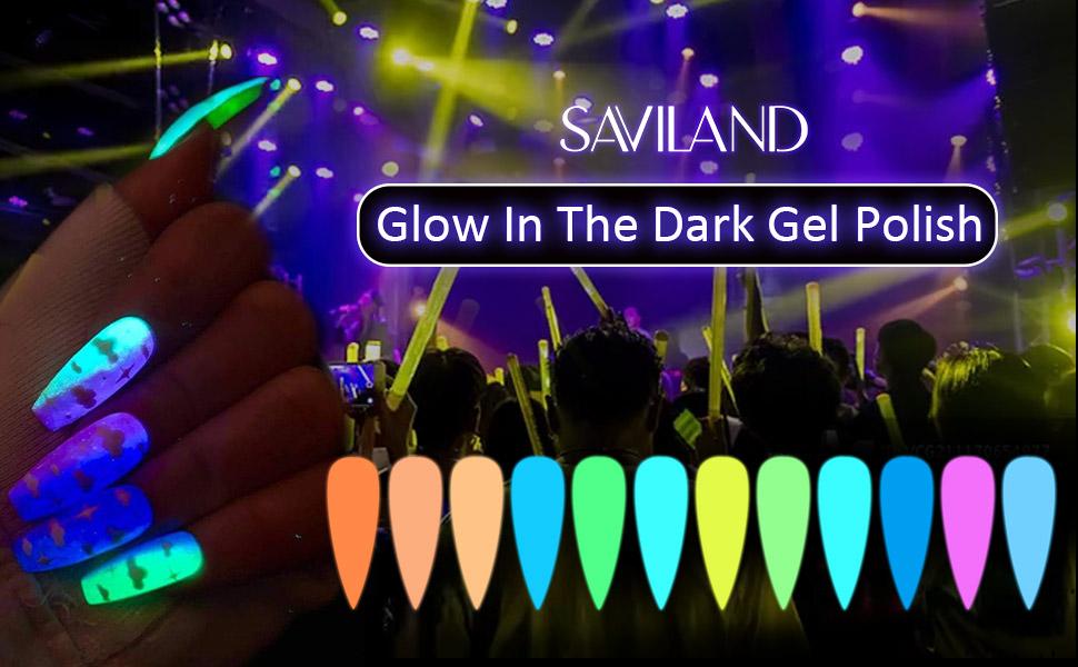 SAVILAND Glows in The Dark Gel Nail Polish Set - 12 Halloween Colors Luminous Neon Nail Gel Polish Set Soak off U V/LED Glow Effect Nail Polish for DIY Nail Art Design Holiday Gifts for Women Nail Care Manicure Cutics Cosmetic
