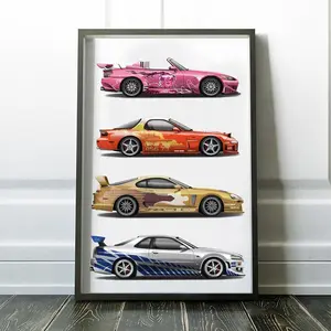 [SALE UP TO 50%] Furious Brian O Conner Skyline GTR poster, Suki's S2000, Slap Jack's Supra and Orange Julius RX-7 - Complimentary Delivery (No Frame)