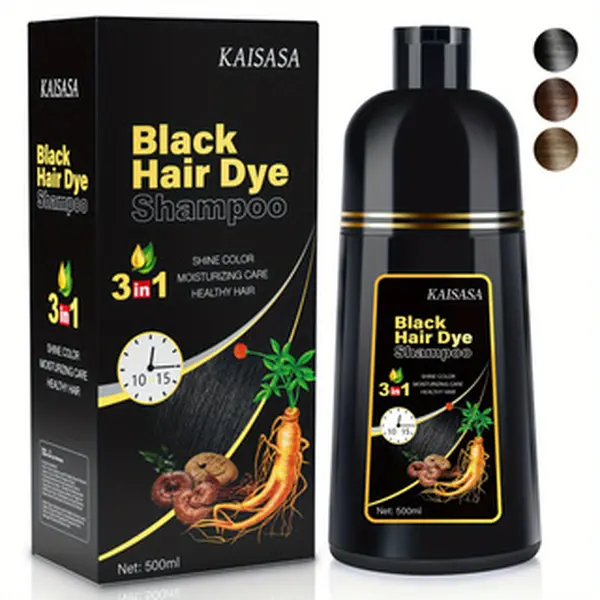 KAISASA Black 3-in-1 Hair Dye Shampoo - Semi-Permanent Colored Hair Restorer, Gray Coverage, Herbal Ginseng Extract, Liquid Haircare Cleanser,back to school