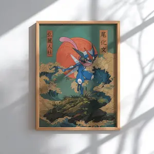 Greninja Poster – Pokemon Inspired Wall Art Print Vintage Collage Print