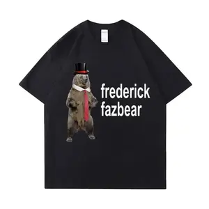 Frederick Fazbear The Fancy Bear Fnaf Tee Shirt Men Women Funny Meme Clothing T Shirt Pure Cotton Oversized Short Sleeve T-shirt-1