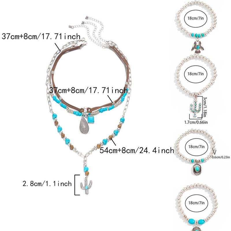 19pcs Bohemian Western Jewelry Set Turquoise Necklace Earrings & Bracelets Set Western Accessories for Women Cowgirl Gifts