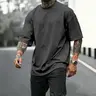 Men's Summer Sportswear Casual Solid Color Trendy Round Neck Short Sleeve Cotton T-Shirt, Loose-Fitting Street Style, Letter Print