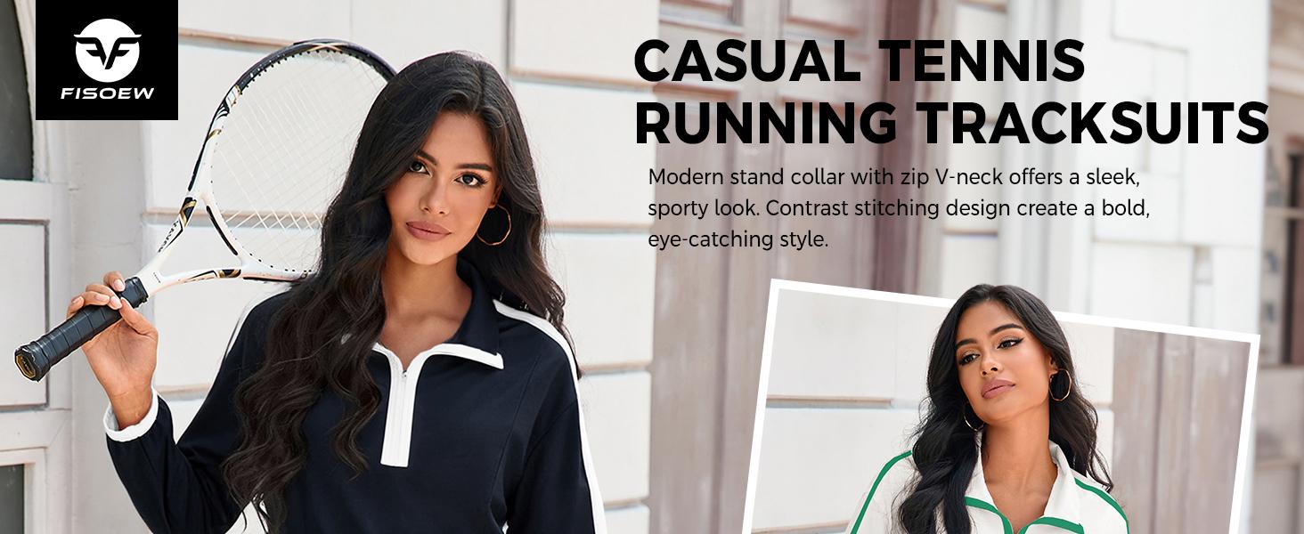 Fisoew Womens 2 Piece Outfits Sets Half Zip V Neck Long Sleeve Pullover Tops Shorts Casual Tennis Running Tracksuits #Springtok #TikTokShopHolidayHaul #TikTokShopJumpstartSale