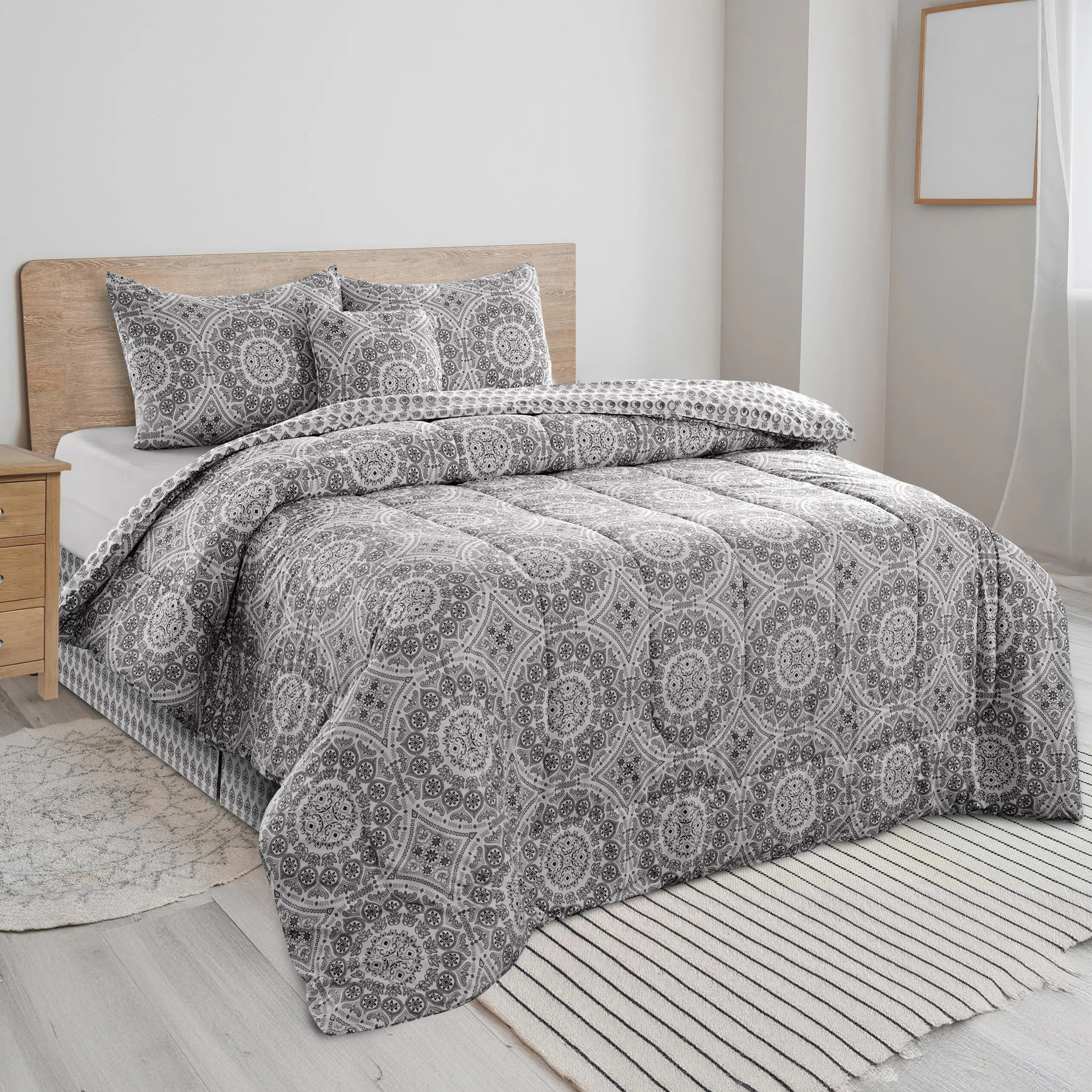 Lux Decor 5Pc Reversible Comforter Set- Soft Breathable Comfortable & Fluffy Duvet Insert-Down Alternative Comforter with Pillow Shams