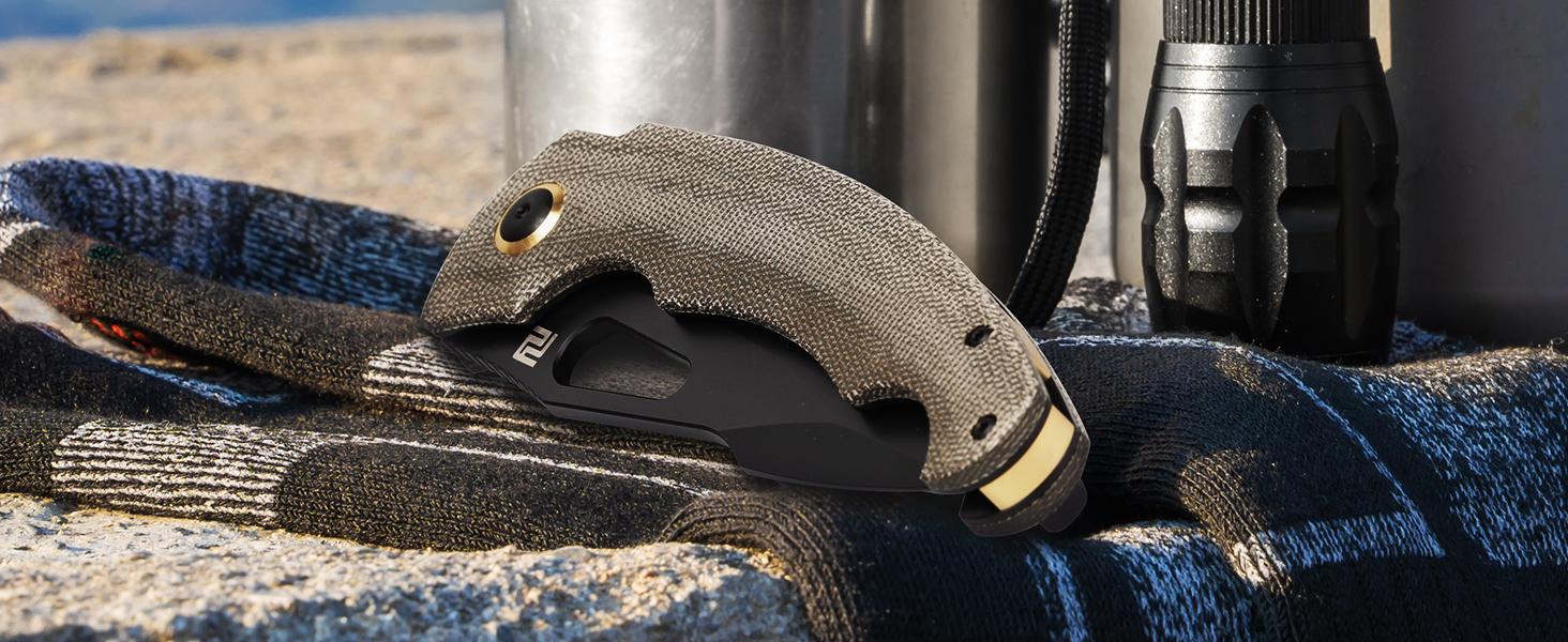 ARTISANCUTLERY Folding Pocket Knife for Men 3.86" AR-RPM9 Black PVD Steel Blade with American OD Green Micarta Handle Xcellerator(1860P) for Christmas gift, Survival Gear Survival Equipment Set