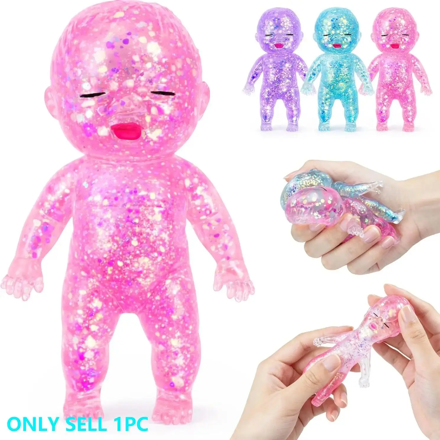 Curiosities Sugar Swaps Jumbo Baby Squishy, Stress Relief Fidget Toy, Soft Sensory Toy for Kids and Adults, Cute Elastic Collectible Glitter Babies Doll Squishies Stress Toy, Collectible Mochi Squishies Squishy Sensory Fidgets Glitter Stress Balls