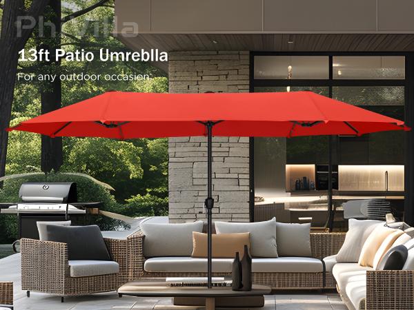 [2026 New] PHI VILLA 15ft Large Outdoor Double-Sided Rectangle Umbrella with Crank Handle, Waterproof, Alloy Steel, Assembly Required Furniture Patio
