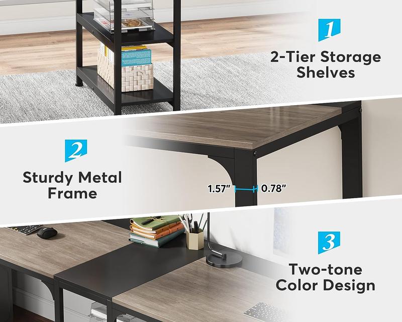 【BTS ONLY】Tribesigns 90.55'' 2 Person Computer Desk with Storage Shelves