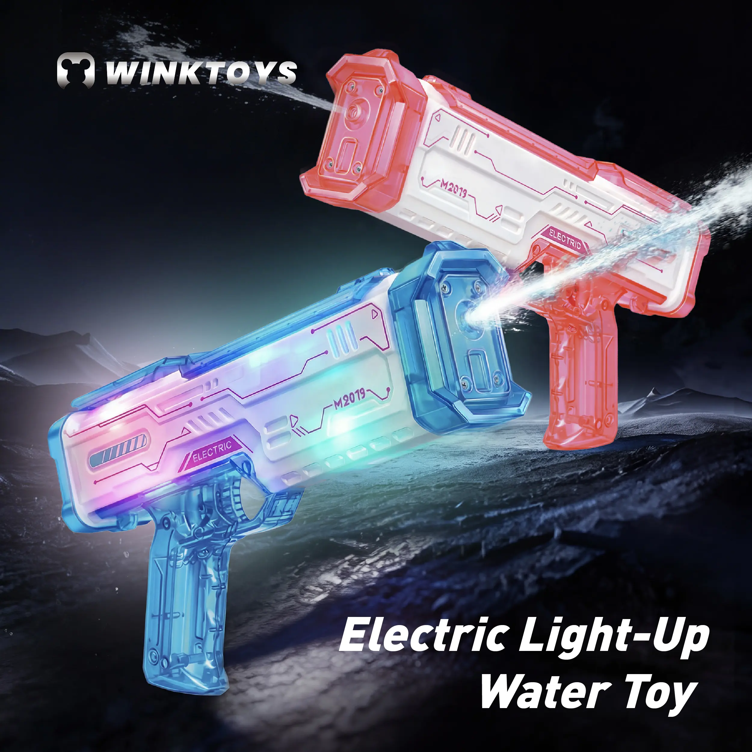 Light-Up Electric Water Toy, winktoys, LED Glow, Cool Sound Effects,Long Range Spray 20-23ft, Large Capacity Water Tank, Summer Outdoor Pool Toy, Water Fight Toy, Party Toy, Cool Gifts