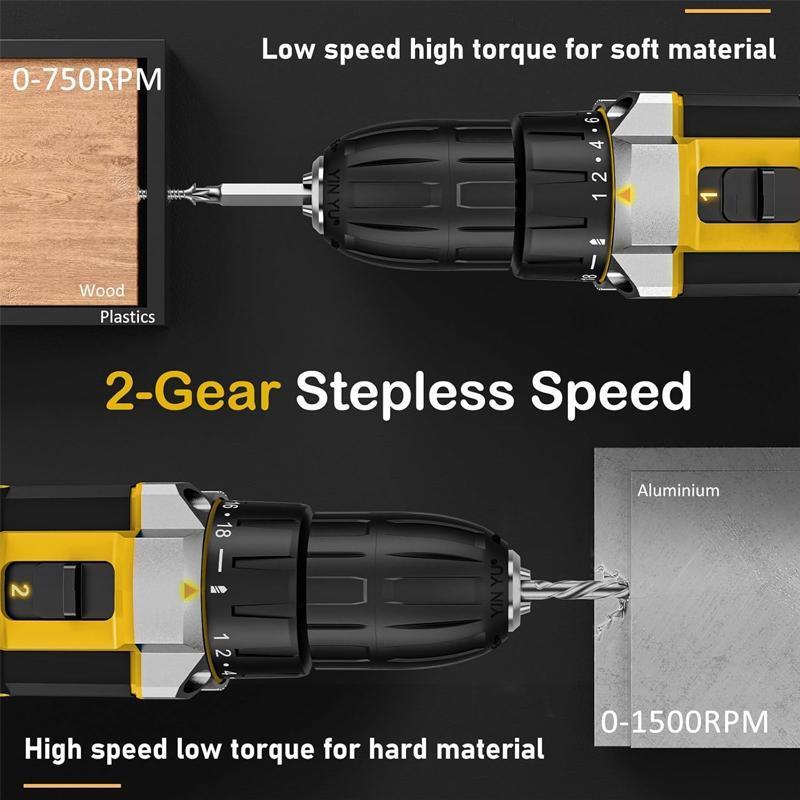 【BlackFriday】Cordless Drill Tool Set  21V Electric Power Drill with 2.0AhLithium-ion Battery and Charger–USB/Type-C Rechargeable, Portable, All-in-One DIY & Home Toolbox Kit,Blackfriday,Christmas Gift