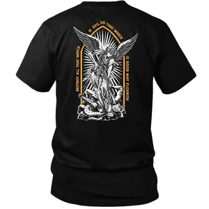 Saint Michael Tactical T Shirt With Angel Warrior Graphic And Good Versus Evil Message, Christian Tactical Apparel For Men Who Stand For Faith And Strength, Military Style Streetwear Shirt For Tactical Lifestyle And Gym Wear