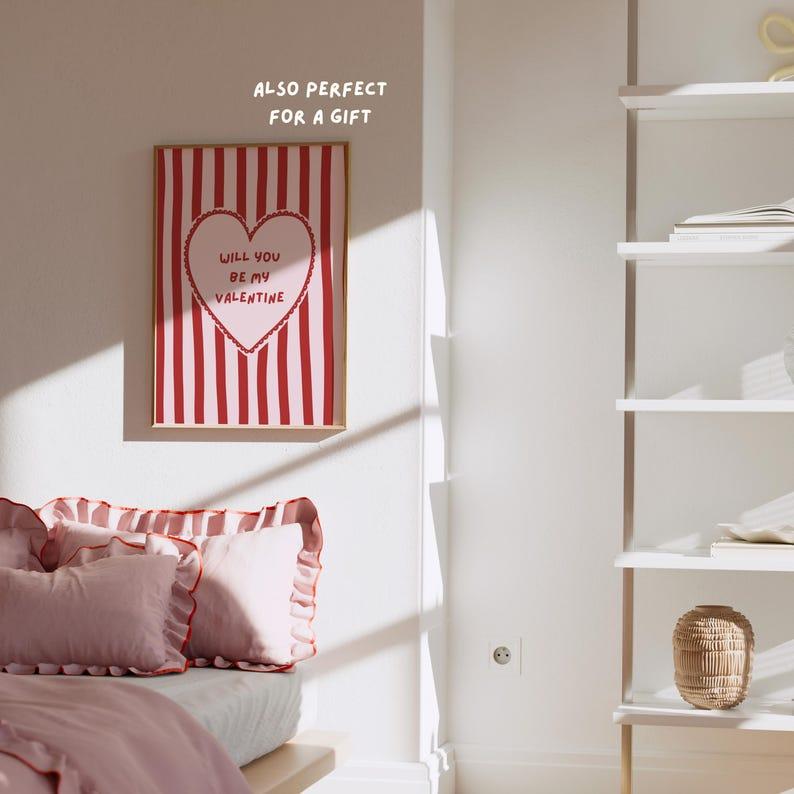 [UNFRAMED POSTER] Trendy Valentine Wall Art Print, Will You Be My Valentine Poster, Pink and Red Heart Decor, Cute Love Typography, Gift Idea