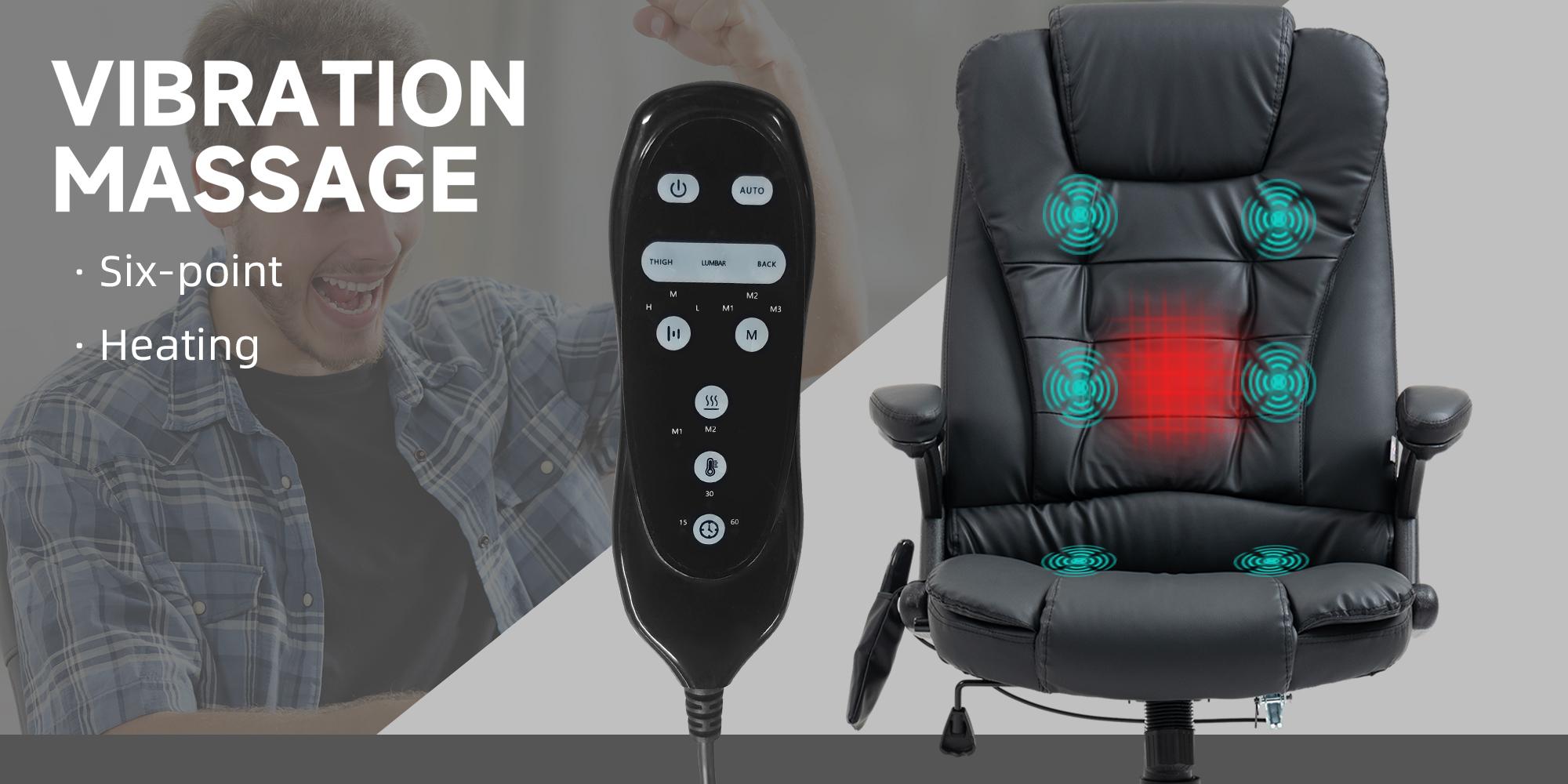 HOMCOM 6 Point Vibrating Massage Office Chair with Heat, High Back Executive Office Chair with Reclining Backrest, Padded Armrests, Swivel Wheels, Computer Desk Chair with Remote Control