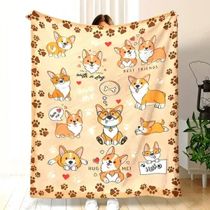 Corgi Dog Print Throw Blanket, Cozy Knit Sofa Cover, Office Nap Blanket, Decorative All-Season Outdoor Blanket for Camping, Travel, Polyester, Machine Washable, No Power, 4 Seasons Use L