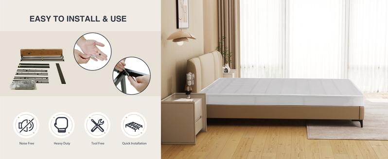 EGO Metal Box Spring, Mattress Foundation, Only with Fabric Cover, Easy Assembly, Noise Free Bed Frame Bedroom Furniture