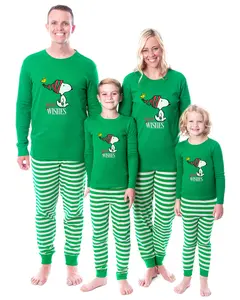 Peanuts Snoopy Christmas Holiday Warm Wishes Tight Fit Cotton Matching Family Pajama Set
