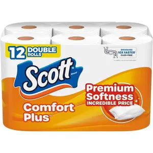 ComfortPlus Toilet Paper, 12 Double Rolls, 231 Sheets per Roll, Septic-Safe, 1-Ply Toilet Tissue