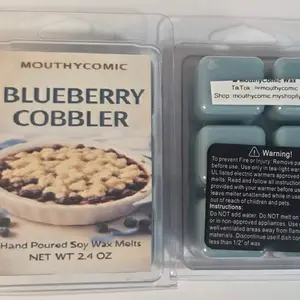 Mouthycomic Wax Blueberry Cobbler Hand-Poured Soy Wax Melt 2.4 oz Warm Sweet Baked Blueberries Buttery Pastry Vanilla Sugar Scent