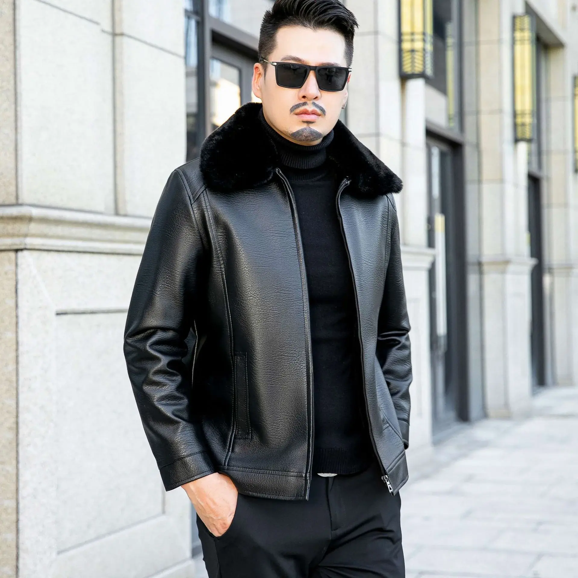 Winter Casual Polo Collar Leather Coat Winter Casual Polo Collar Leather Coat