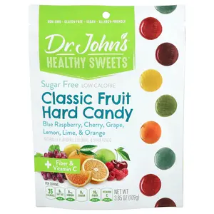 Dr. John's Healthy Sweets Classic Fruit Hard Candy, Blue Raspberry, Cherry, Grape, Lemon, Lime, & Orange, 3.85 oz (109 g)