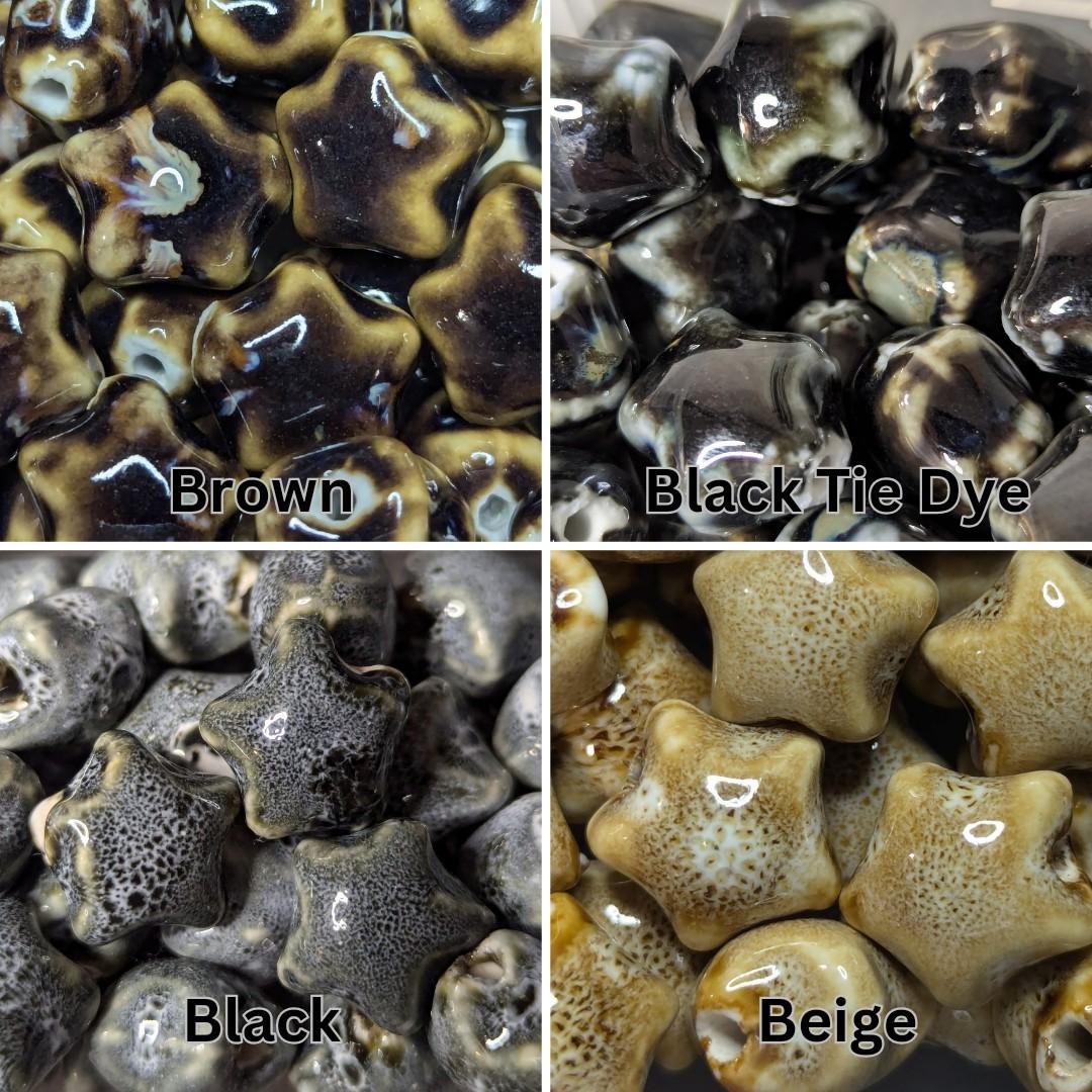 Ceramic Beaded Star Spiral Swirl Y2K Boho Hippie Whimsical Adjustable Black Rope Cord Choker Stacking Necklace jewelry