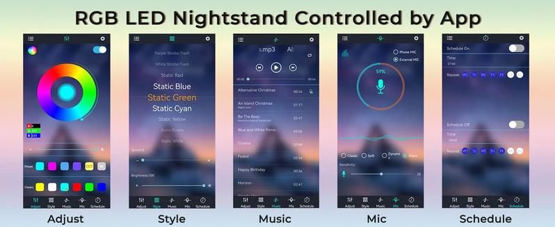 Sikaic Modern Minimal LED Nightstand Bedside with Hutch Drawers Charging Station Bedroom Furniture