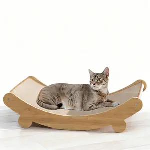 Large Cat Scratcher Bed with Hammock Natural Sisal Wooden Cat Lounger Chair All Season Cat Scratch Pad with Replacement Scratching Mat for Indoor Cats