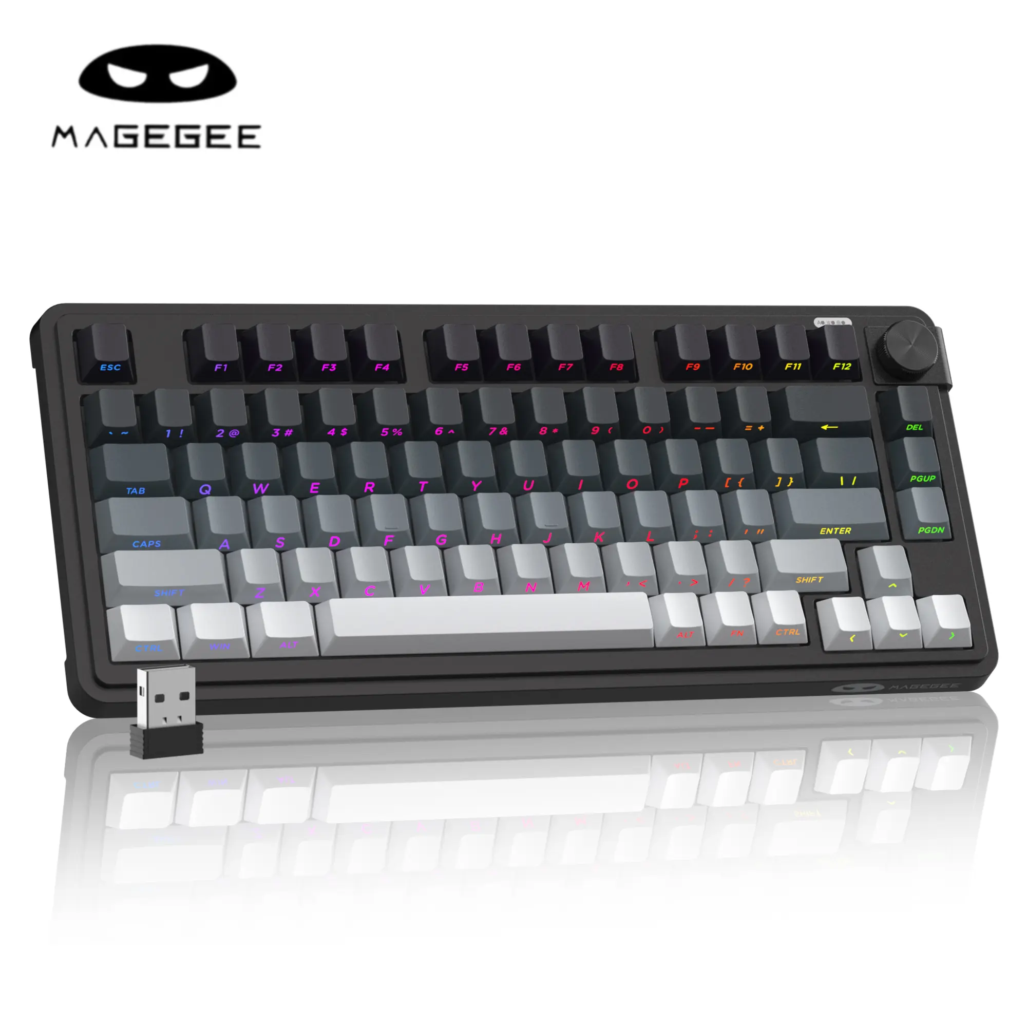 MaGegee GK950 Tri-Mode Gaming Membrane Keyboard - 2.4G/BT/Type C Stable Connection, 3-Way RGB Lighting, Multi-Functional Knob, Mixed-Color Keycaps, Color Variant Options Including Glacier Blue, Dual-System Support for Personal Computers