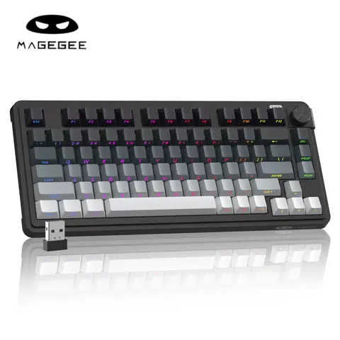 MaGegee GK950 Compact Tri-Mode Gaming Membrane Keyboard - 2.4G/Bluetooth/Type-C Stable Connection, 3-Way RGB Lighting, Multi-Functional Knob, Mixed-Color Keycaps, Glacier Blue & Other Variants, Multiple OS Support