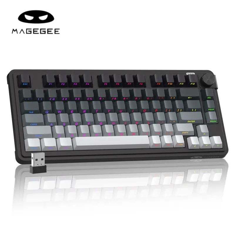 MaGegee GK950 Compact Tri-Mode Gaming Membrane Keyboard - 2.4G/Bluetooth/Type-C Stable Connection, 3-Way RGB Lighting, Multi-Functional Knob, Mixed-Color Keycaps, Glacier Blue & Other Variants, Multiple OS Support