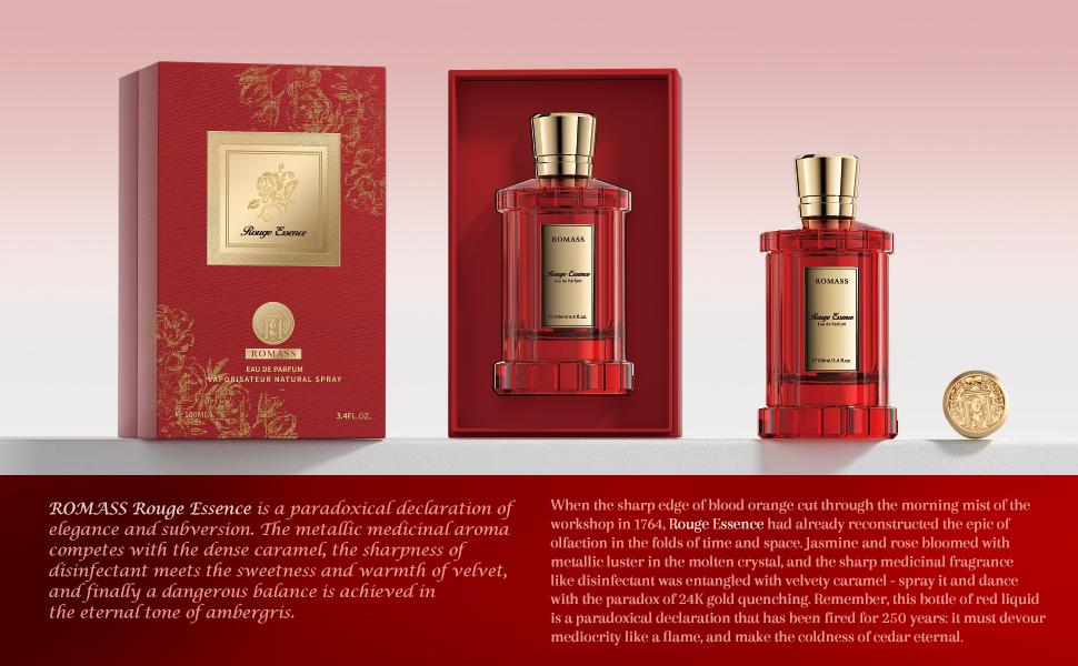 ROMASS Rouge Essence Luxe Perfume - 12+ Hours Long-Lasting Fragrance with Vibrant Saffron, Warm Amber, Woody Accords & Creamy Almond Notes in Gold Bottle TikTokShopBlackFriday