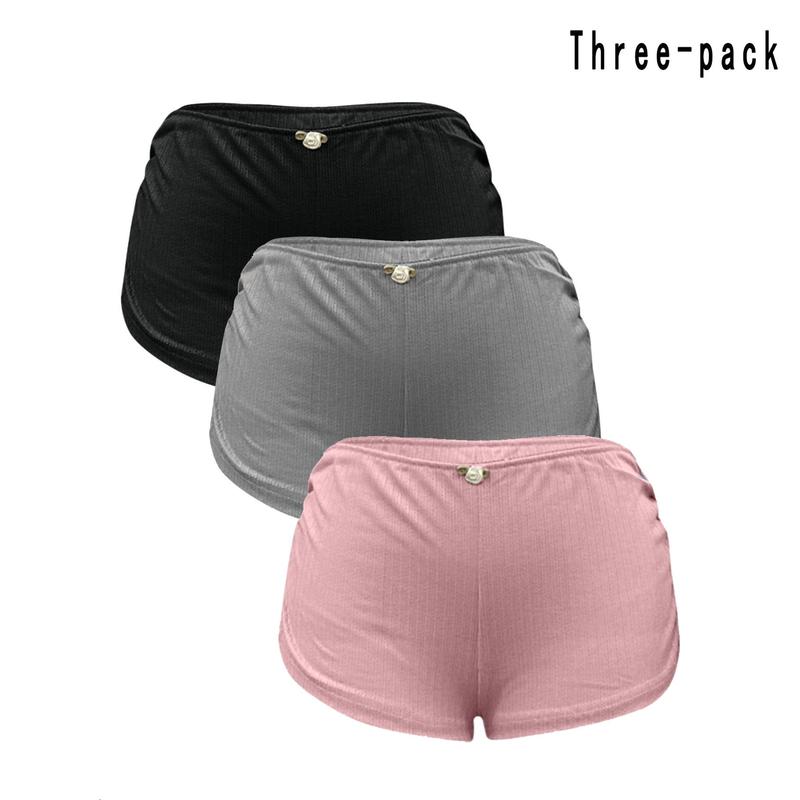 Three-pack Women's Y2K Shorts, Micro Shorts Side Slit Stretch Pajamas Shorts, Slim Fit Ruched Bottoms Cute Leggings