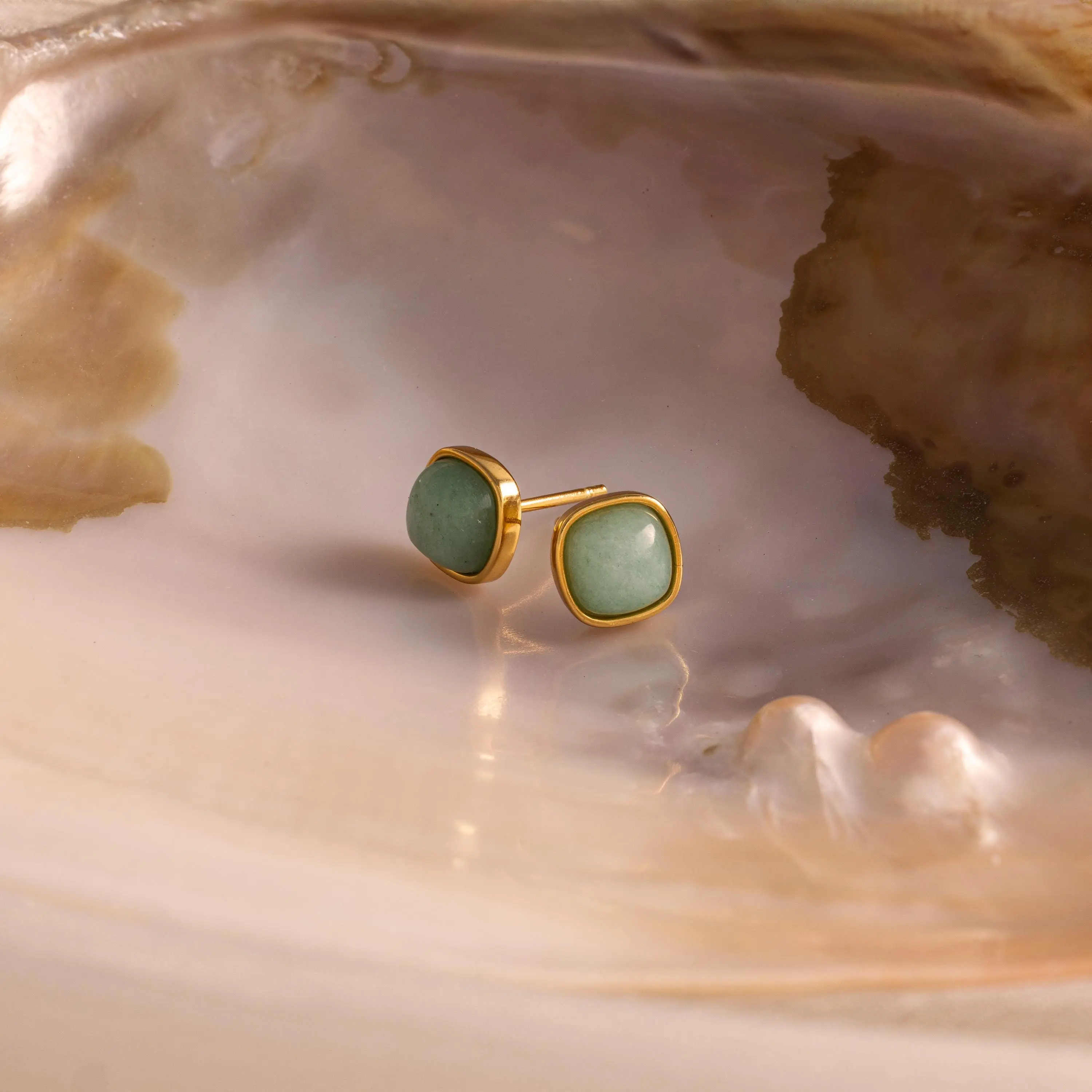 Princess Cut Jade Studs by Caitlyn Minimalist - Dainty Green Aventurine Gemstone Stud Earrings - Minimalist Jade Jewelry - Gift for Her