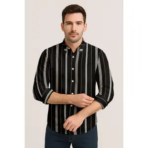 Long Sleeve Vertical Stripe Shirt – Cotton Blend Button Down for Casual & Business Wear
