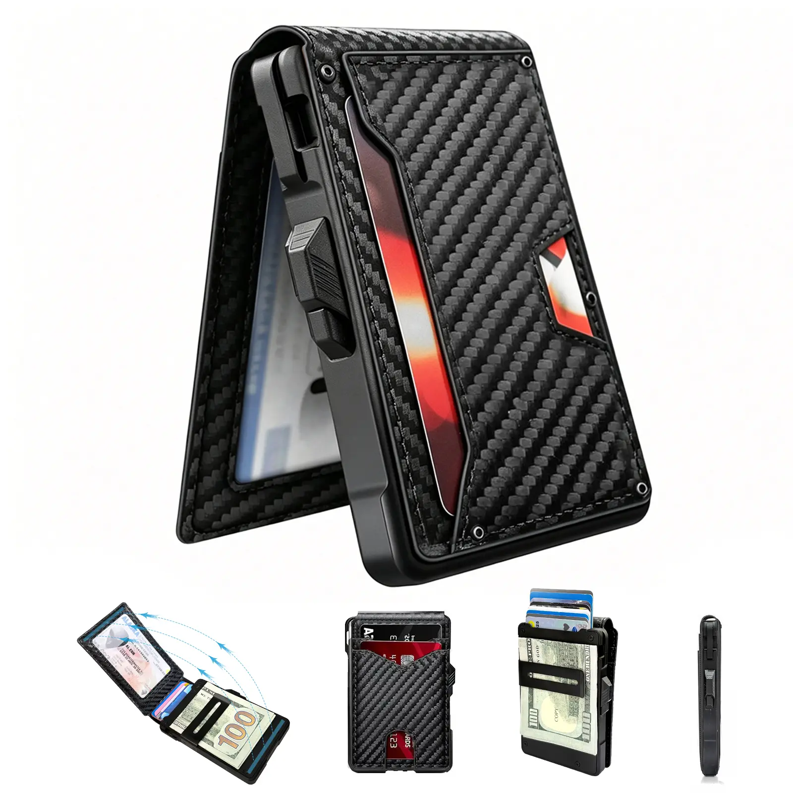 Men's Minimalist RFID Protection Bifold Aluminum Alloy Wallet, Compartmental Men's Wallet with 10-13 Card Capacity, Push-Button Ejection Slot, Cash Clip, and ID Window, Mens Wallet, Compartmental Men's Wallets,father'sdaygifts Rfid Card Holder