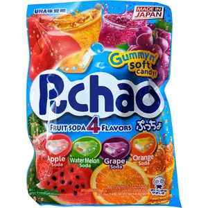 Puchao Japanese Chewy Candy, 4 Fruit Soda Flavors - Apple, Watermelon, Grape, Orange, Soft Candy with Fizzy Gummy Bits Inside, As Seen on TikTok, Variety Pack, Product of Japan