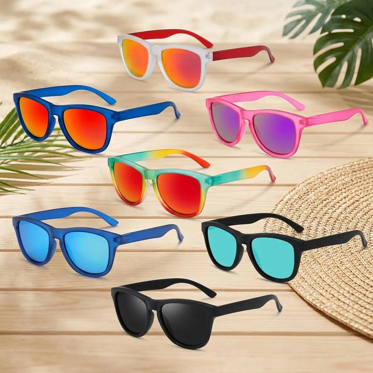 Women's Colorful Polycarbonate Full Rim Sunglasses - Bold-Frame, Lightweight, Comfortable Fit Casual Colorblock Eyewear for Outdoor Sport, Running, Volleyball, One Size