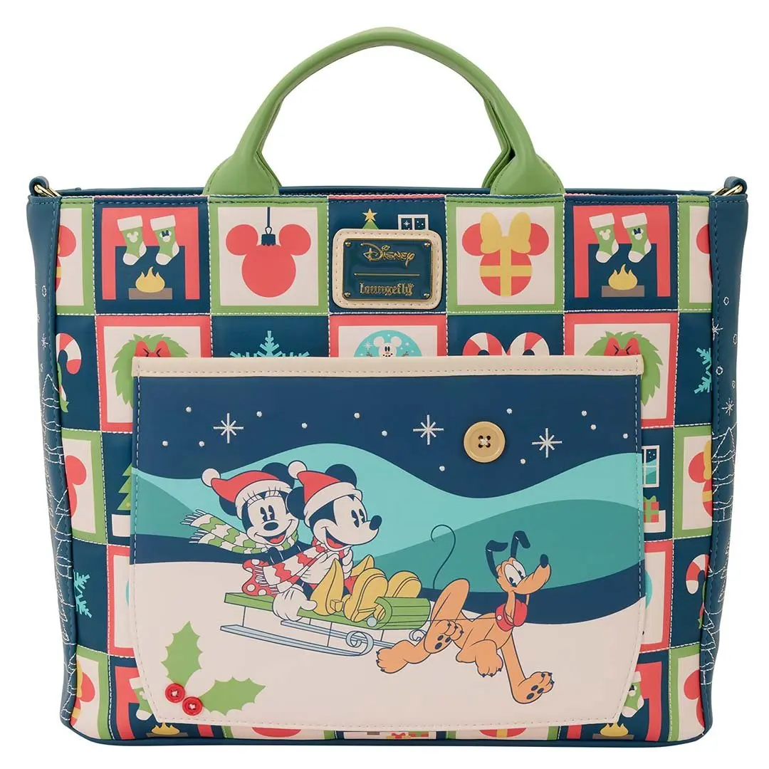 Loungefly Women's Disney Mickey & Friends Holiday Convertible Backpack-Tote Crossbody Bag, Casual Commuting Handbag