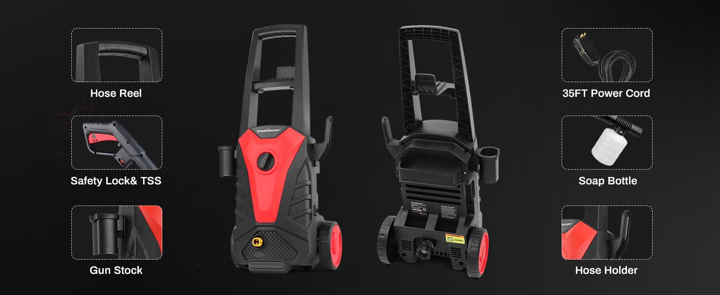 PowerSmart Electric Pressure Washer, Max 2800PSI, 1.8 GPM, Lightweight Portable Pressure Washer with 35FT Power Cord, 20FT Hose, Foam Cannon, Spray Gun for Cleaning Cars, Fences, Decks, and Patios (PS2020)