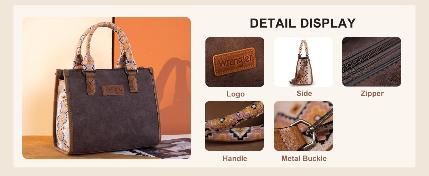 Wrangler Tote Bag for Women Aztec Western Retro Purse Top Handle Handbags