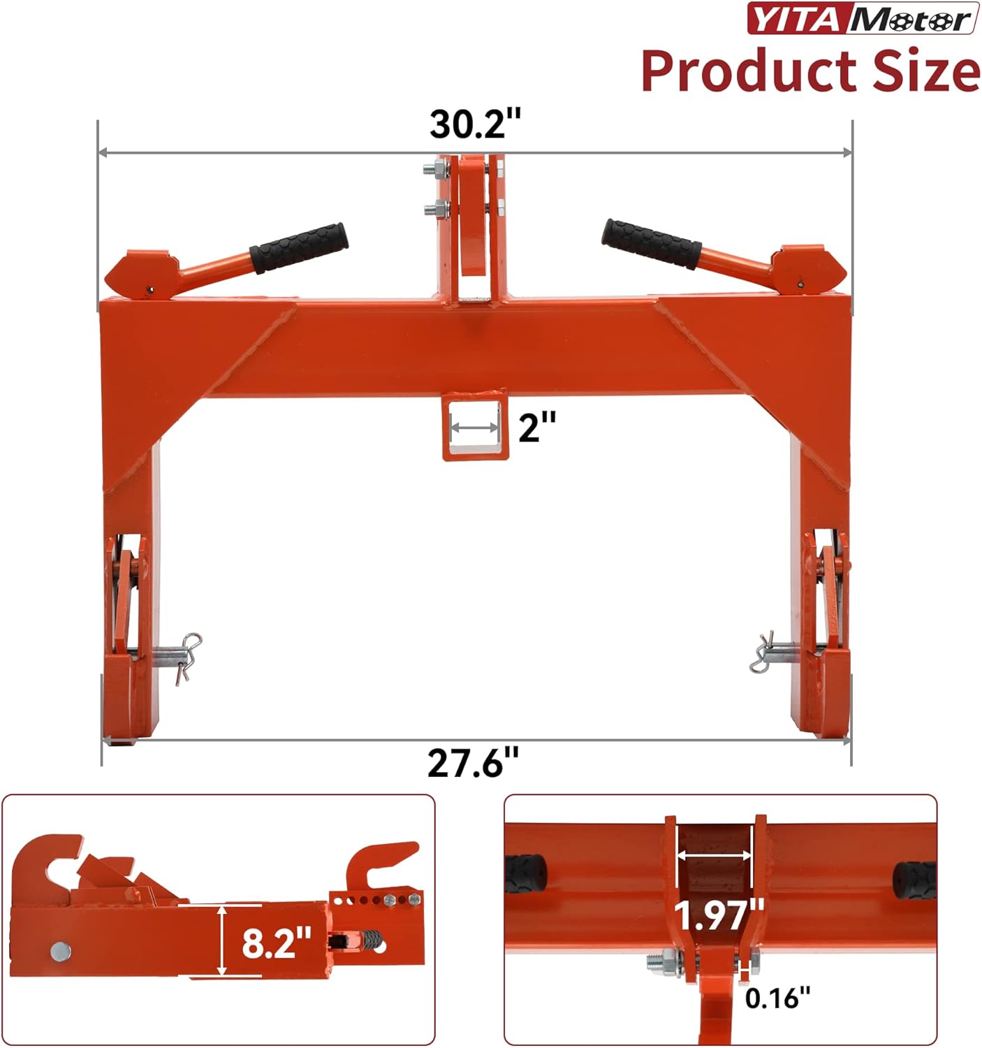 YITAMOTOR 3 Point Quick Hitch Attachment for Category 1 Tractors, 3000LBS Heavy Duty 3 Pt Tractor Hitch with 2" Receiver, Adjustable 5 Level Bolt for Farm & Ranch Equipment