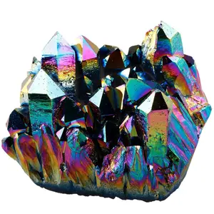 Rainbow Aura Titanium Quartz Cluster | Natural Electroplated Crystal for Home Decor & Feng Shui Energy Healing"