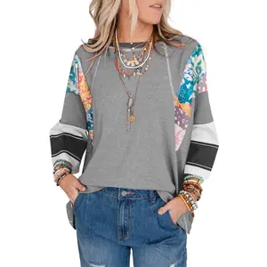 EVALESS Women's Oversized Graphic Print T Shirts Loose Fitted Crewneck 3/4 Batwing Sleeve Striped Patchwork Blouses 2026 Casual Summer Springtok Outfits